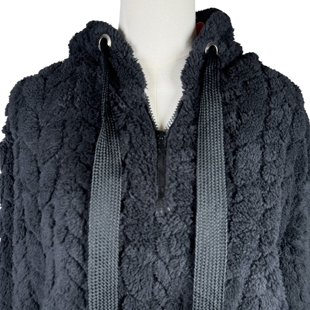 ReachMe Sherpa Fleece Hoodie Pullover Quarter Zip Black Cozy Size M New With Tag - Picture 3 of 12